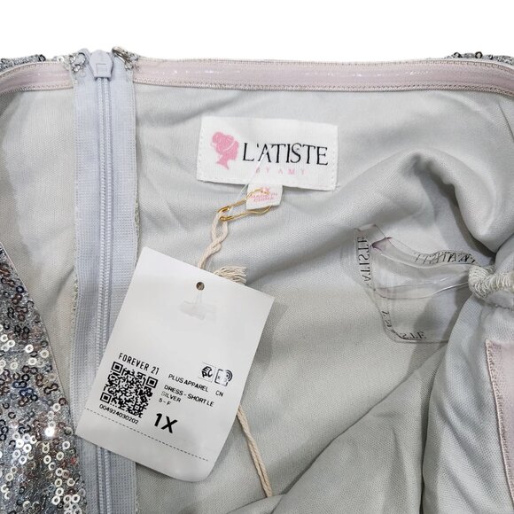 NWT L'ATISTE Forever 21 Silver Sequin Ruffled Mini Dress Plus Size 1X - Picture 6 of 7